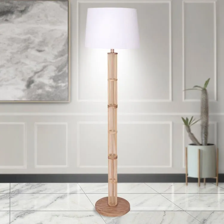 SARANTINO RATTAN FLOOR LAMP WITH OFF-WHITE LINEN SHADE