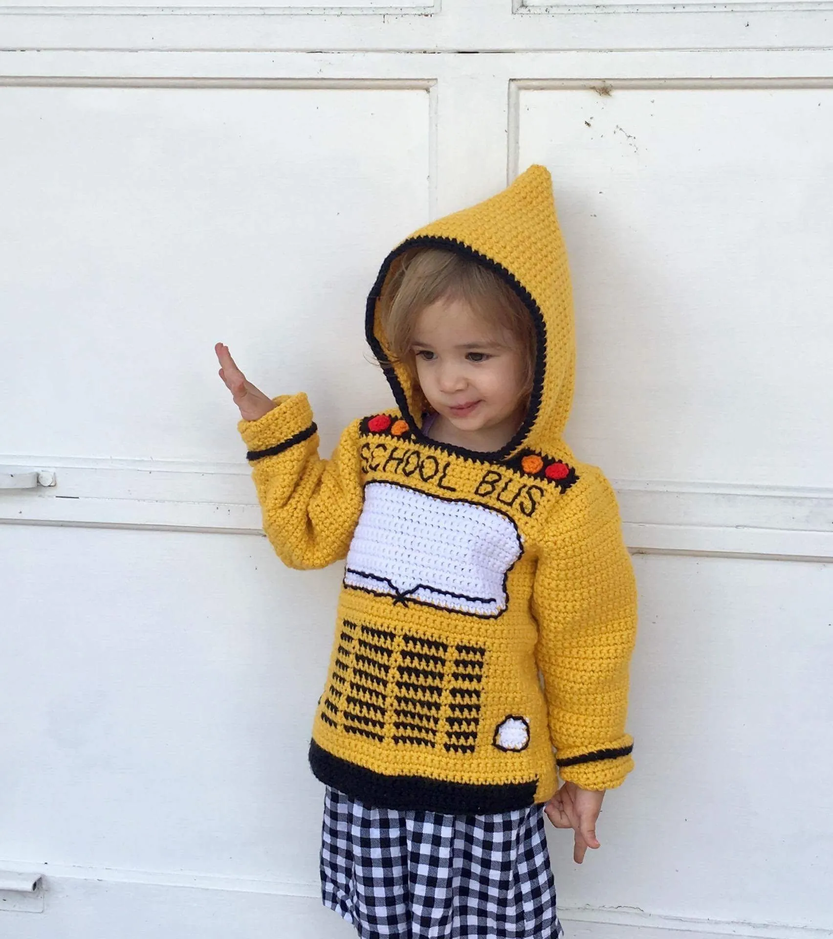 School Bus Toddler Hoodie Crochet Kit - Sizes 2, 4, 6 - Back to School Hooded Sweater Crochet Kit