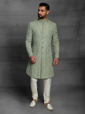 Sea Green Sherwani With Sequined Work