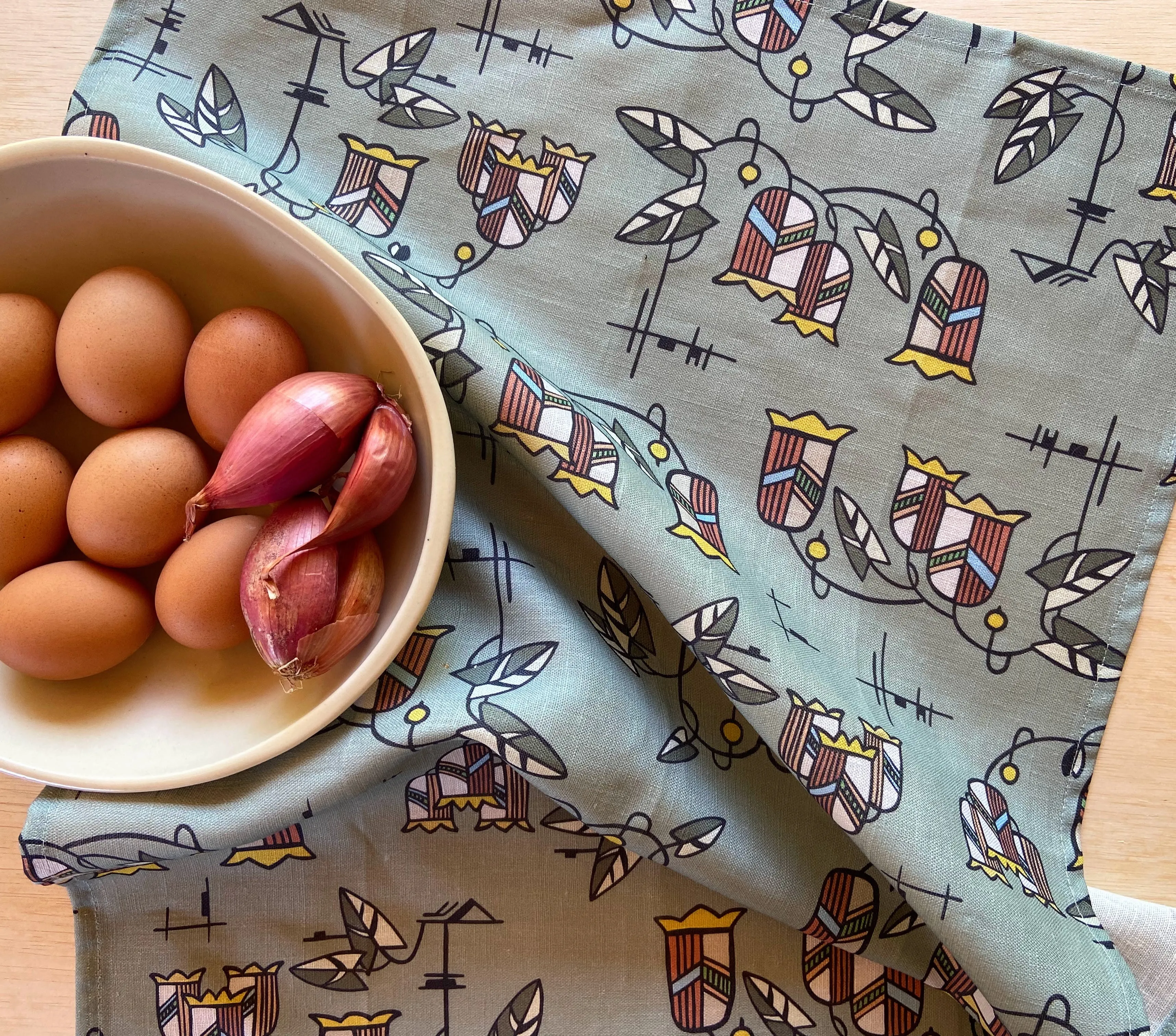 SECONDS Scandinavian Tulips Tea Towel - Seaglass