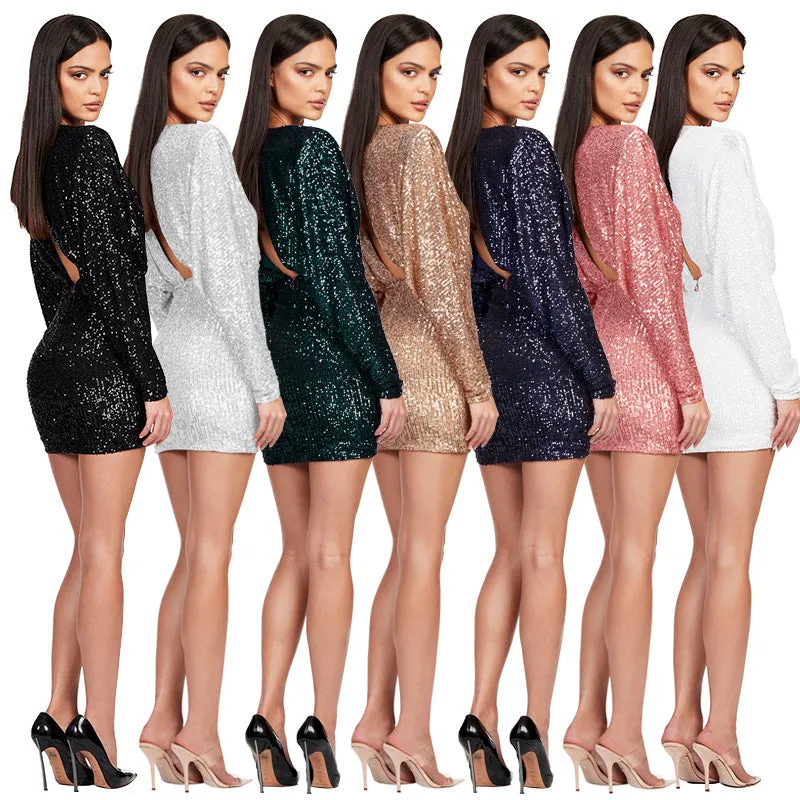 Sexy Deep V Neck Long Sleeves Mini Party Dresses