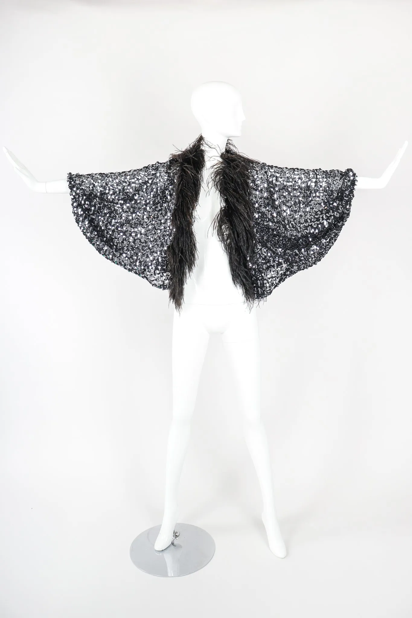 Sheer Sequin Feather Batwing Jacket