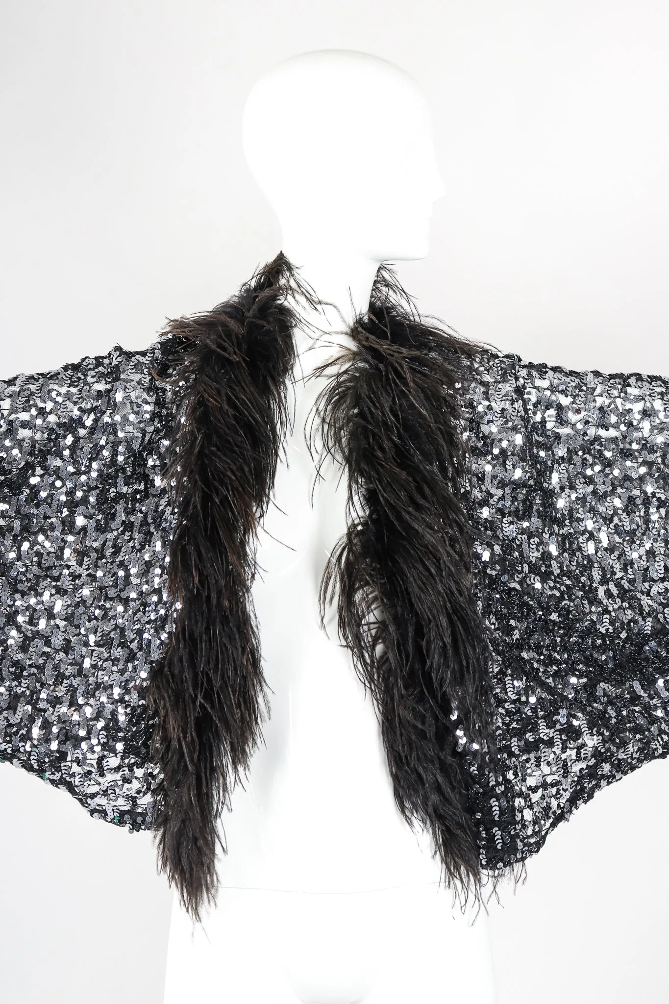 Sheer Sequin Feather Batwing Jacket