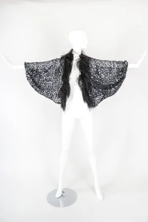 Sheer Sequin Feather Batwing Jacket