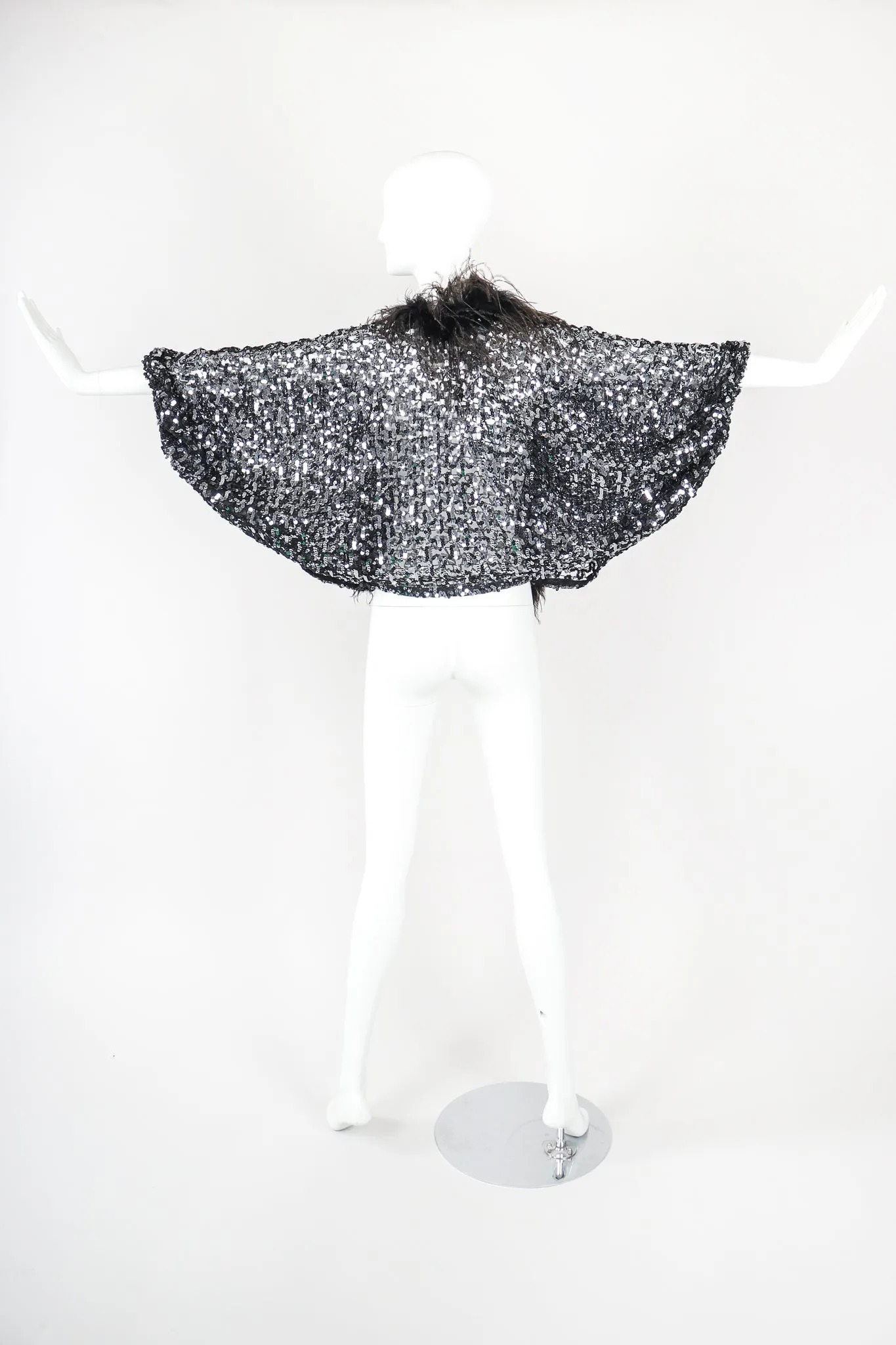 Sheer Sequin Feather Batwing Jacket