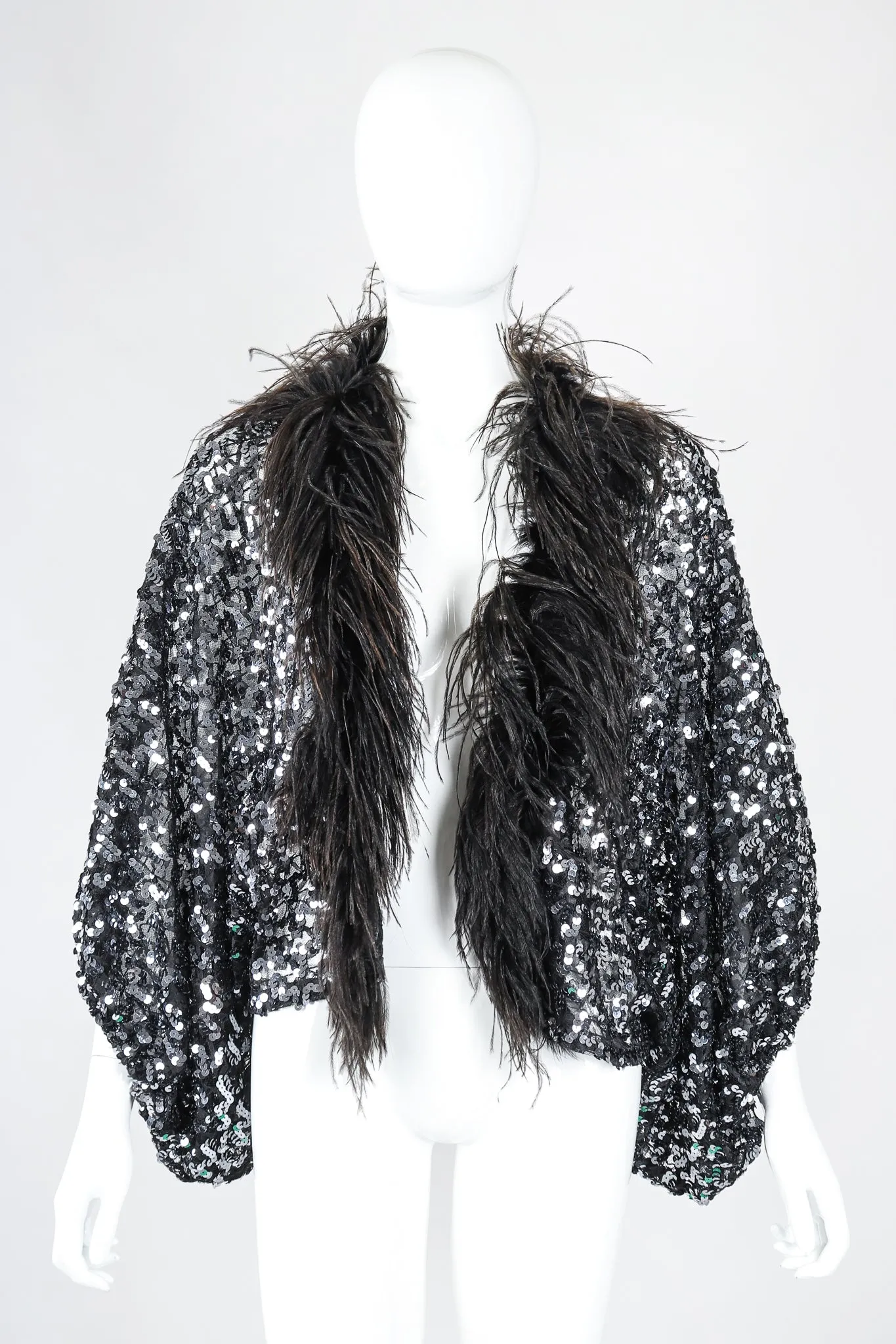 Sheer Sequin Feather Batwing Jacket
