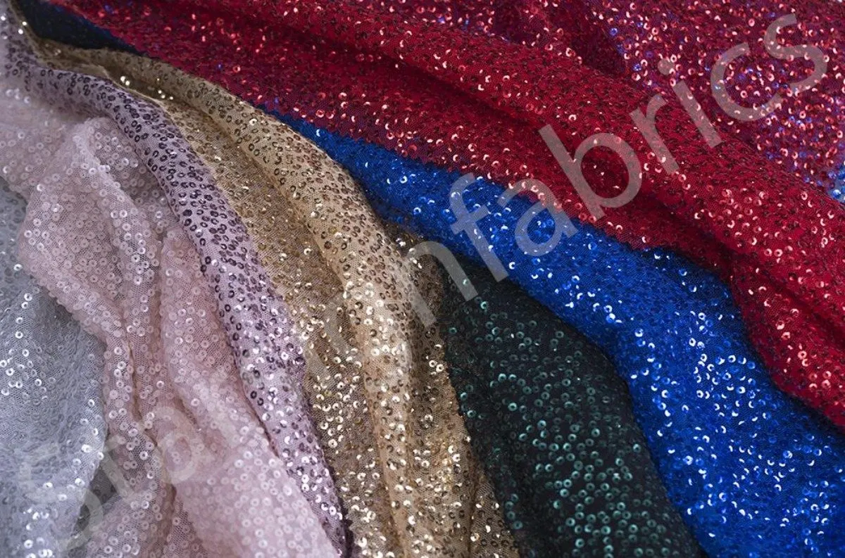 Shiny Lace Sequin Fabric with Subtle Swirl Pattern