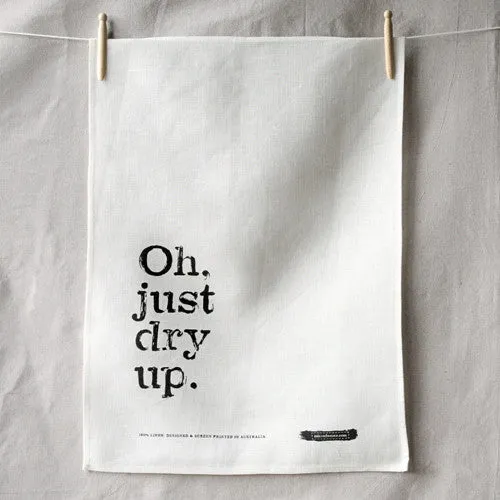 Silkscreen printed off white cotton tea towel