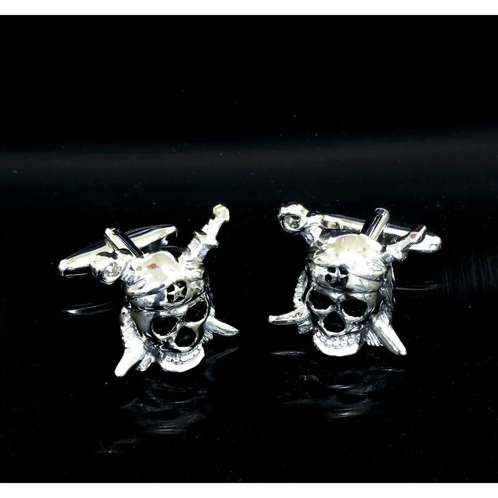 Silver Mens Stainless Steel Pirates Cufflinks for Shirt with Box - Hand Crafted Perfect Gift