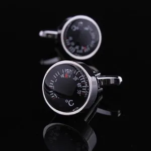 Silver with Black Mens Stainless Steel Temperature Cufflinks for Shirt with Box - Hand Crafted