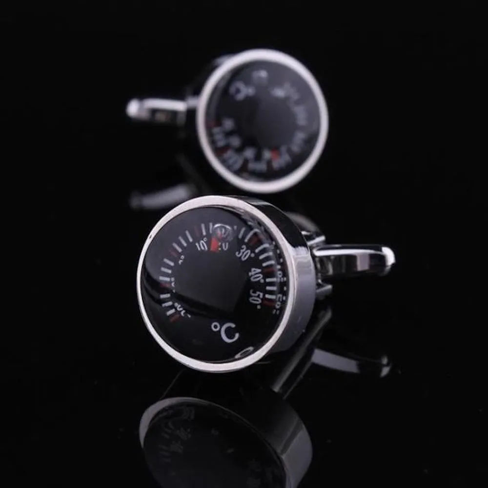 Silver with Black Mens Stainless Steel Temperature Cufflinks for Shirt with Box - Hand Crafted