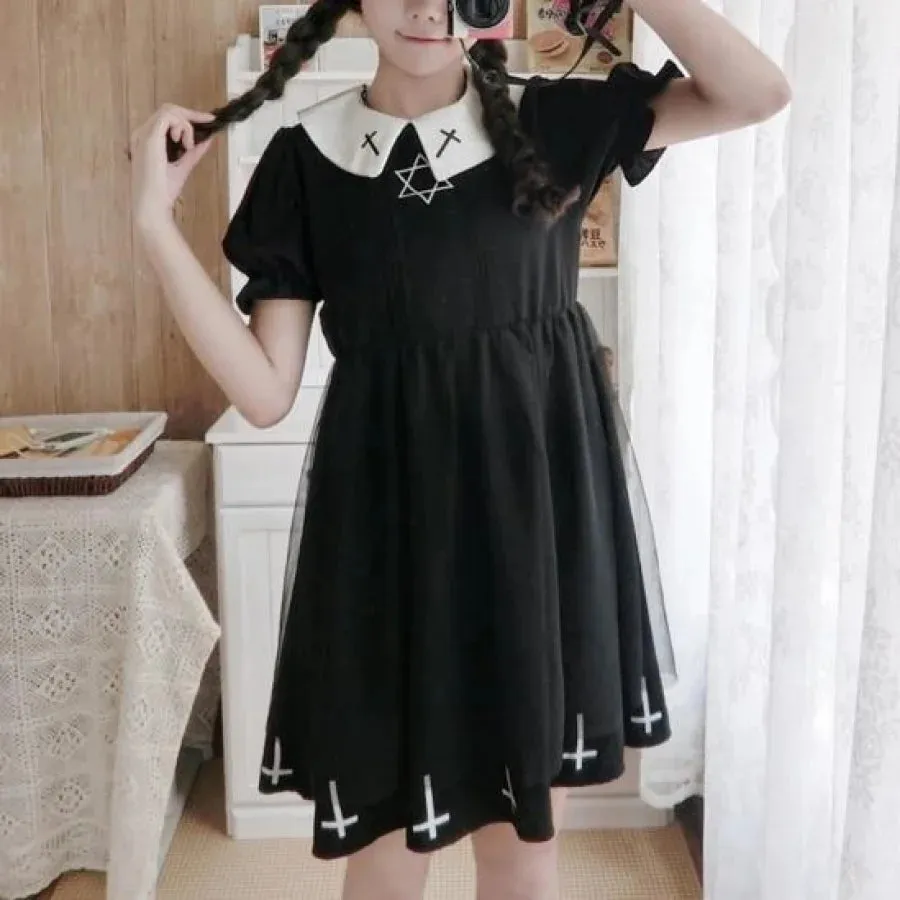 Simple Fashion Cross Print  Lolita Tulle Dress