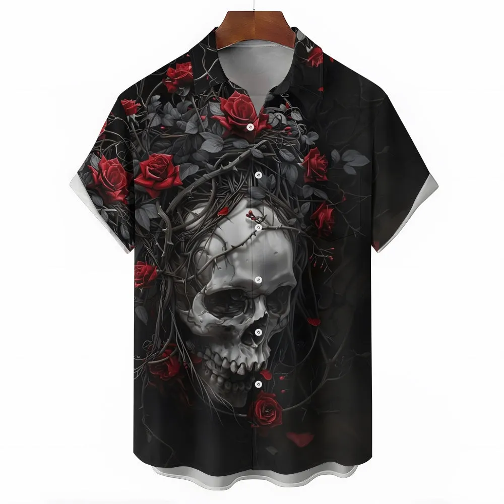 Skull and Roses Hawaiian Short Sleeve Shirt 2412008540