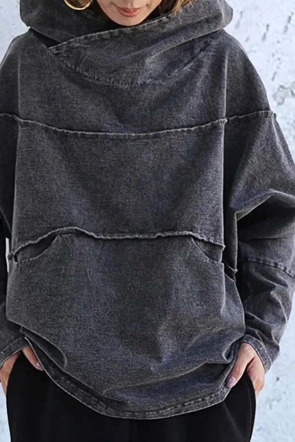 Solid Color Loose Denim Top