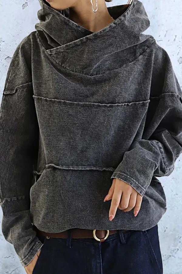 Solid Color Loose Denim Top