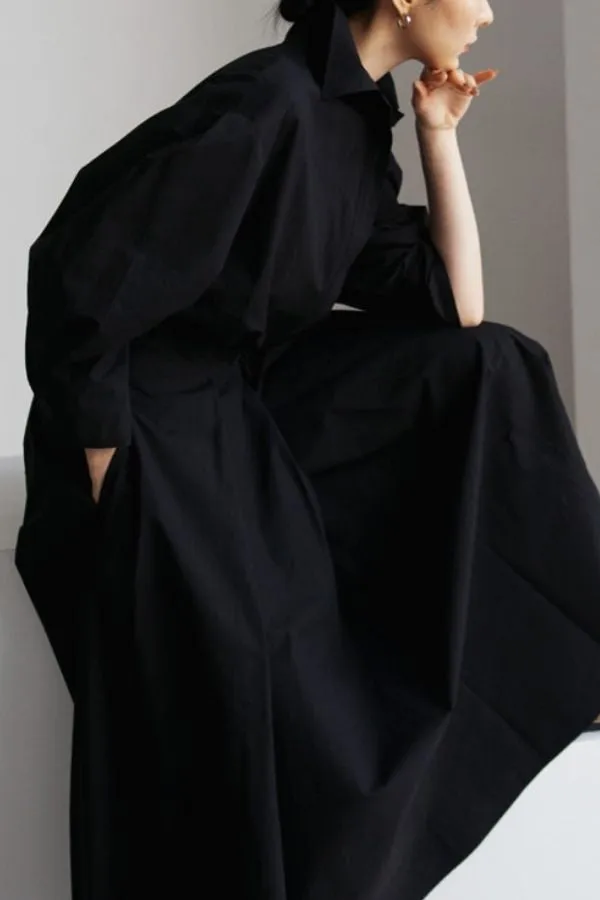 Solid Color Shirt Collar Maxi Dress