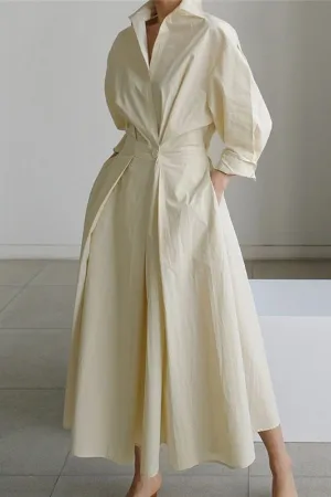 Solid Color Shirt Collar Maxi Dress