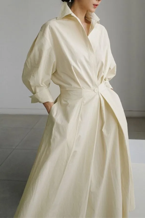 Solid Color Shirt Collar Maxi Dress