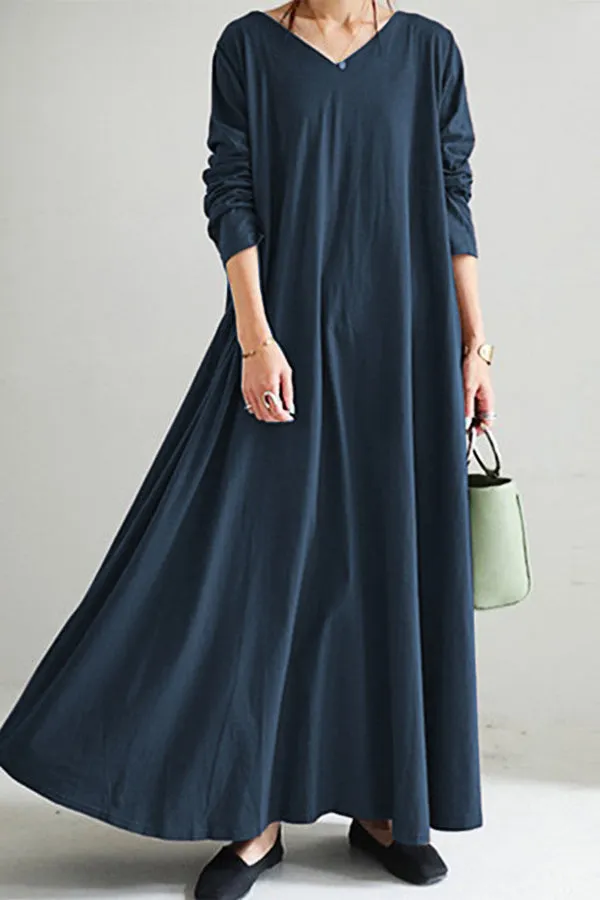 Solid Color V-neck Dress