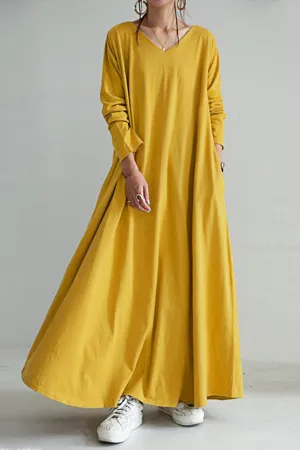 Solid Color V-neck Dress