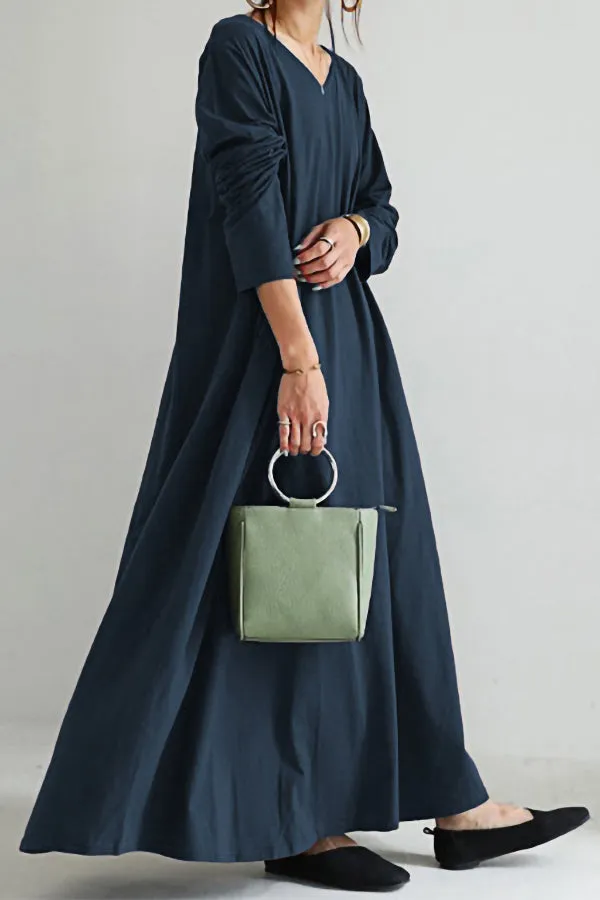 Solid Color V-neck Dress