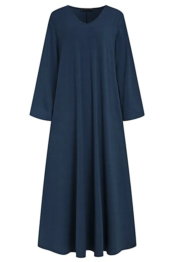 Solid Color V-neck Dress