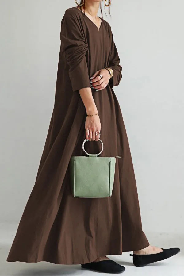 Solid Color V-neck Dress