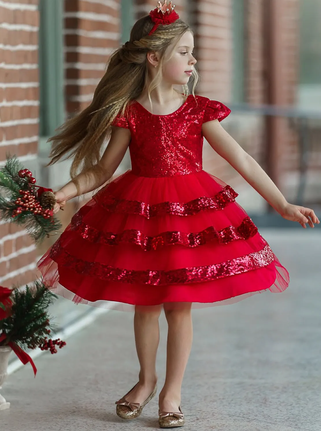 Sparkle With Joy Red Sequin Tulle Holiday Dress