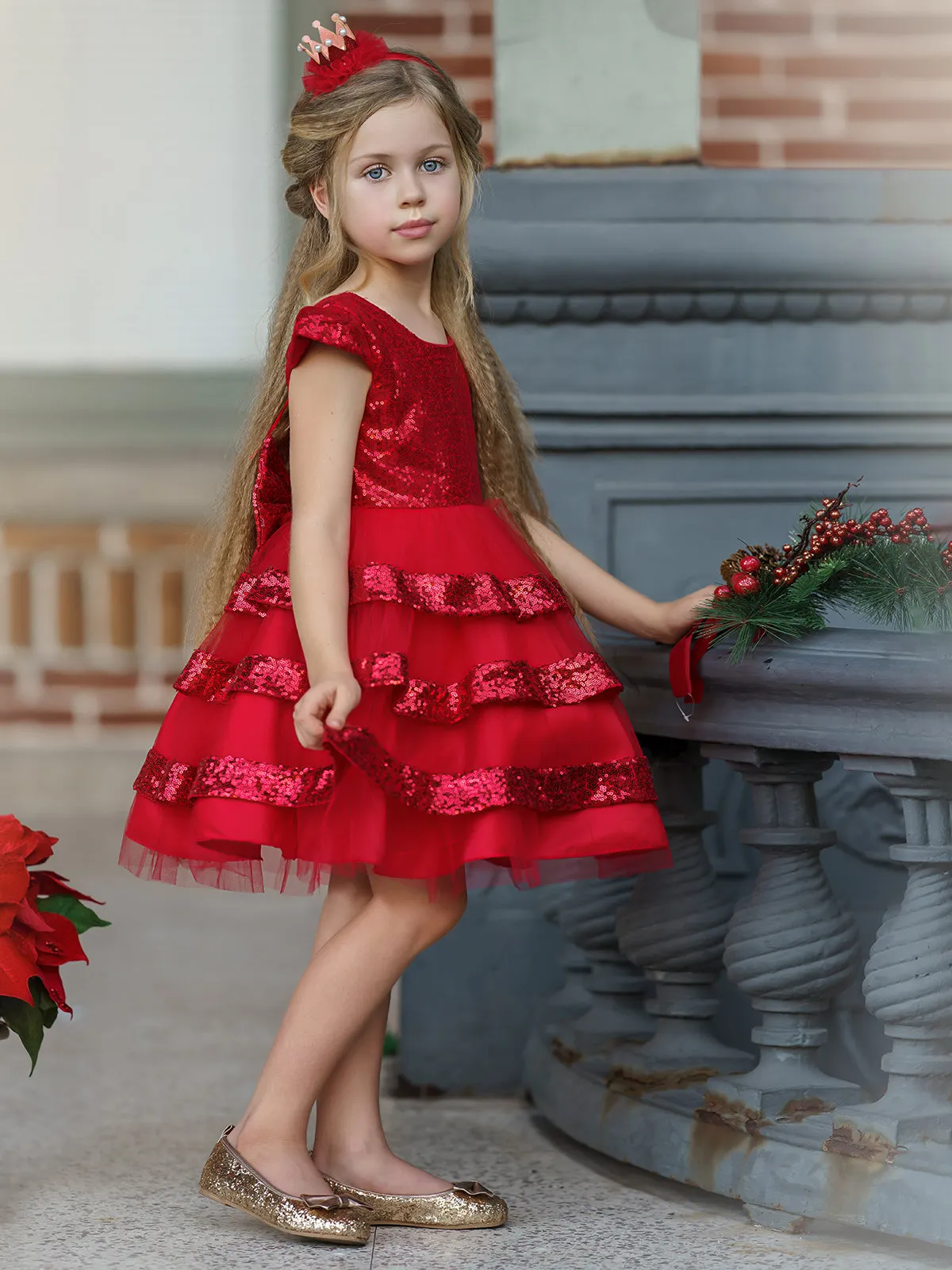 Sparkle With Joy Red Sequin Tulle Holiday Dress