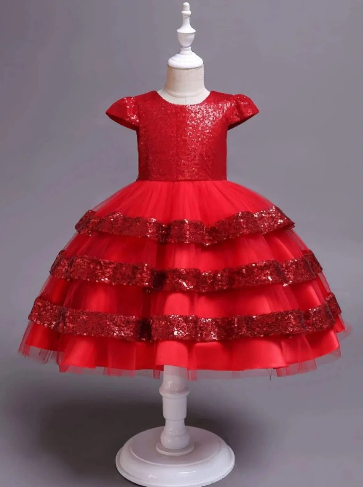 Sparkle With Joy Red Sequin Tulle Holiday Dress