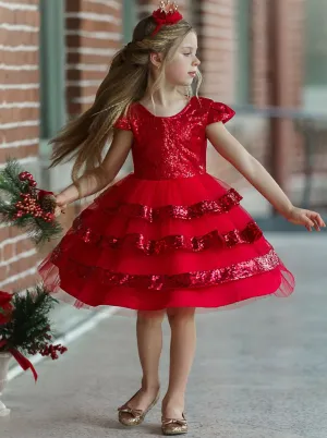 Sparkle With Joy Red Sequin Tulle Holiday Dress