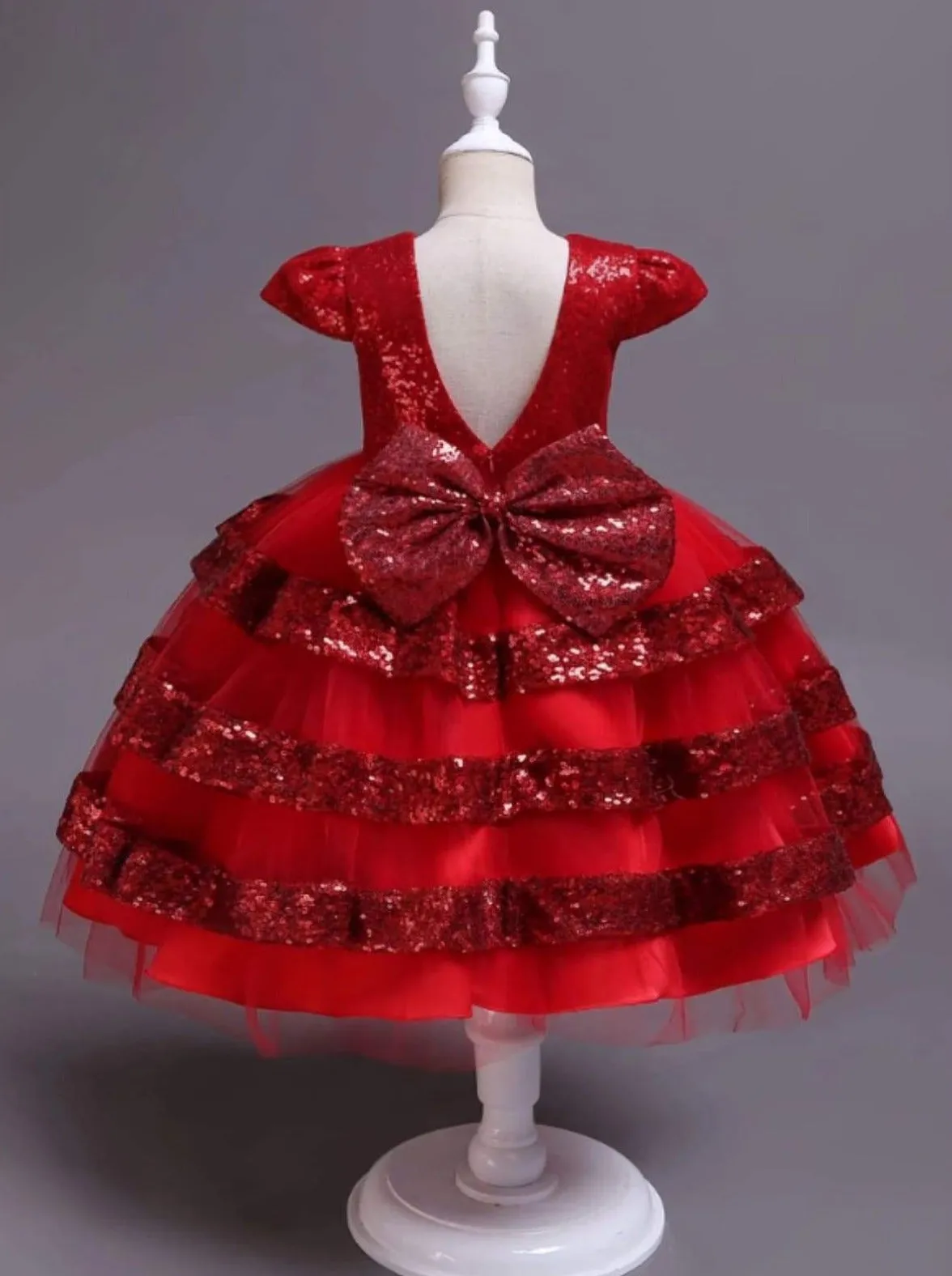 Sparkle With Joy Red Sequin Tulle Holiday Dress