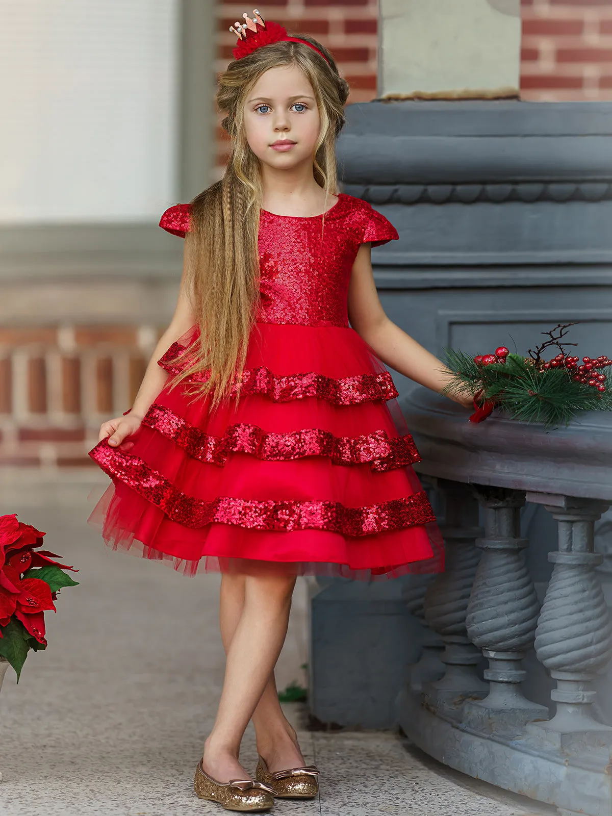 Sparkle With Joy Red Sequin Tulle Holiday Dress