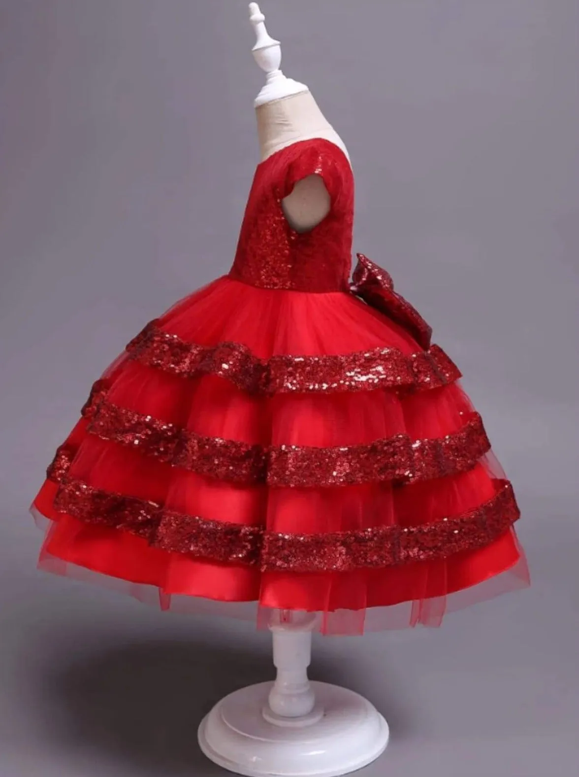 Sparkle With Joy Red Sequin Tulle Holiday Dress