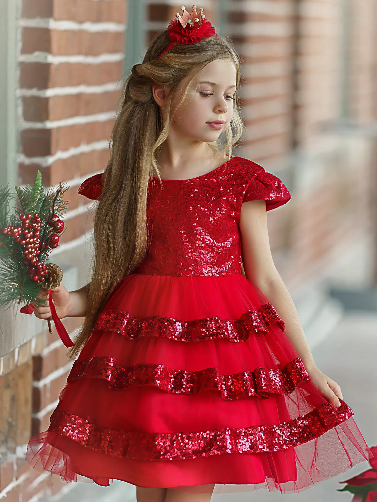 Sparkle With Joy Red Sequin Tulle Holiday Dress