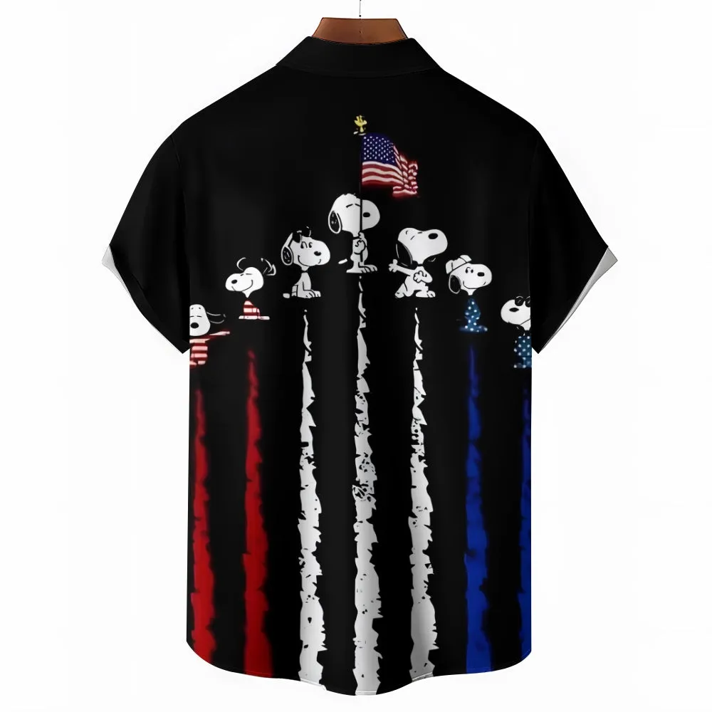 Stars and Stripes Cartoon Character Casual Short Sleeve Shirt 2408000565