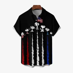 Stars and Stripes Cartoon Character Casual Short Sleeve Shirt 2408000565