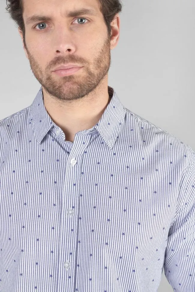 Stars Striped Longsleeve Shirt with Star Print in White