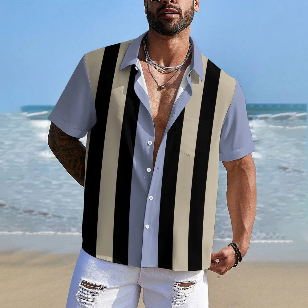 Striped Casual Oversized Short-Sleeved Shirt 2407002223