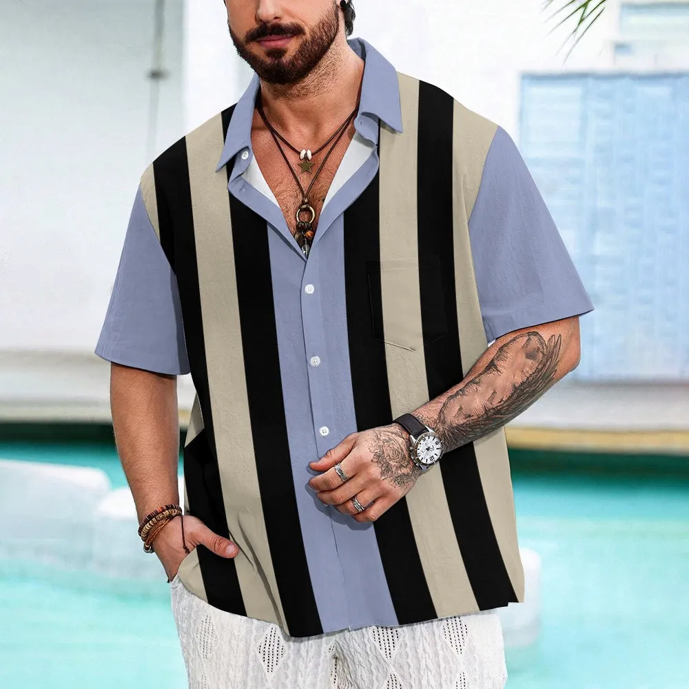 Striped Casual Oversized Short-Sleeved Shirt 2407002223