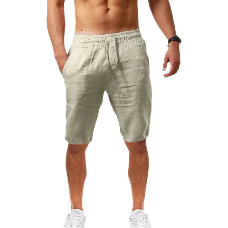 Summe Men's Linen Cotton Shorts Pants Male Breathable Solid Color Trousers Fitness Streetwear 3XL