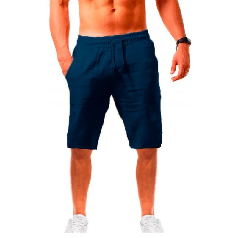 Summe Men's Linen Cotton Shorts Pants Male Breathable Solid Color Trousers Fitness Streetwear 3XL