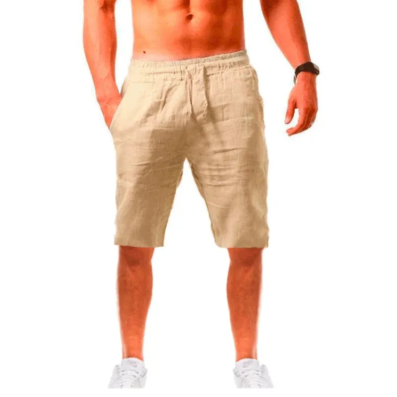 Summe Men's Linen Cotton Shorts Pants Male Breathable Solid Color Trousers Fitness Streetwear 3XL