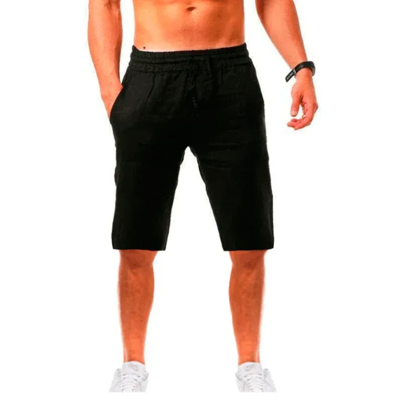 Summe Men's Linen Cotton Shorts Pants Male Breathable Solid Color Trousers Fitness Streetwear 3XL