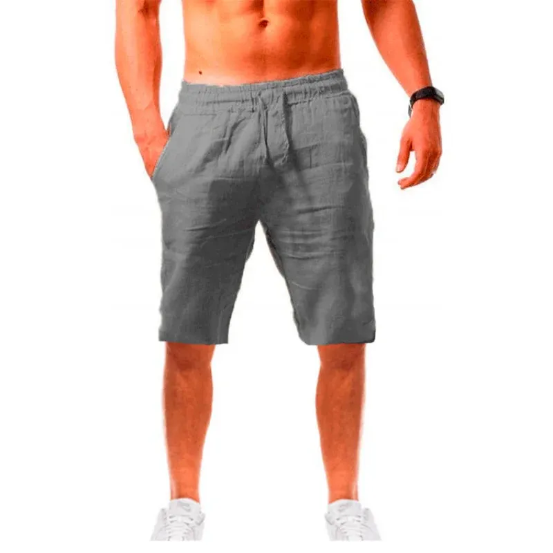Summe Men's Linen Cotton Shorts Pants Male Breathable Solid Color Trousers Fitness Streetwear 3XL