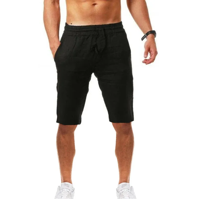 Summe Men's Linen Cotton Shorts Pants Male Breathable Solid Color Trousers Fitness Streetwear 3XL