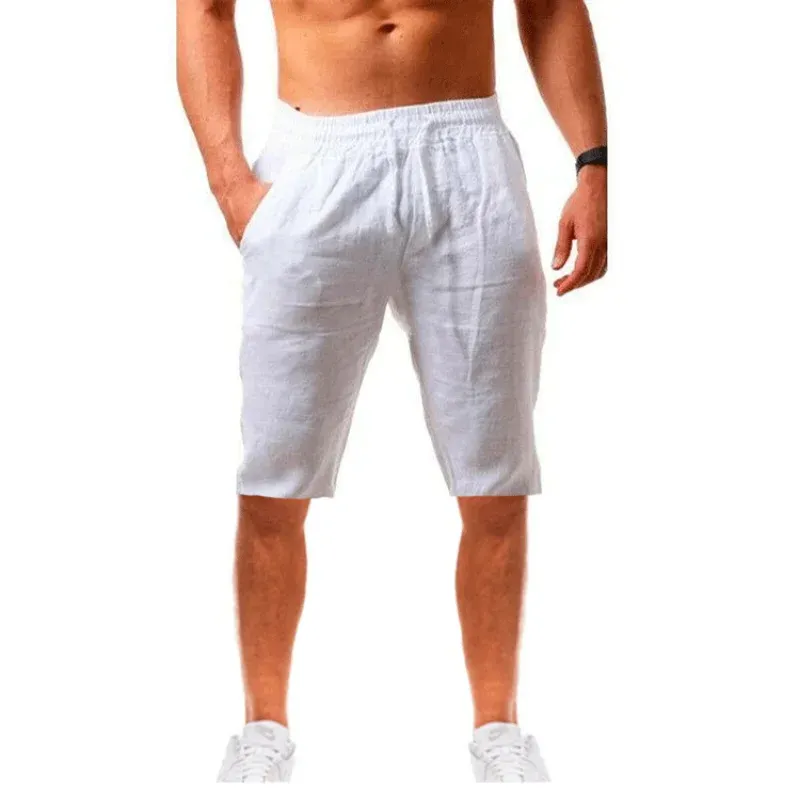 Summe Men's Linen Cotton Shorts Pants Male Breathable Solid Color Trousers Fitness Streetwear 3XL