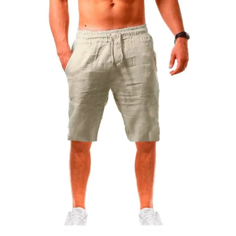 Summe Men's Linen Cotton Shorts Pants Male Breathable Solid Color Trousers Fitness Streetwear 3XL
