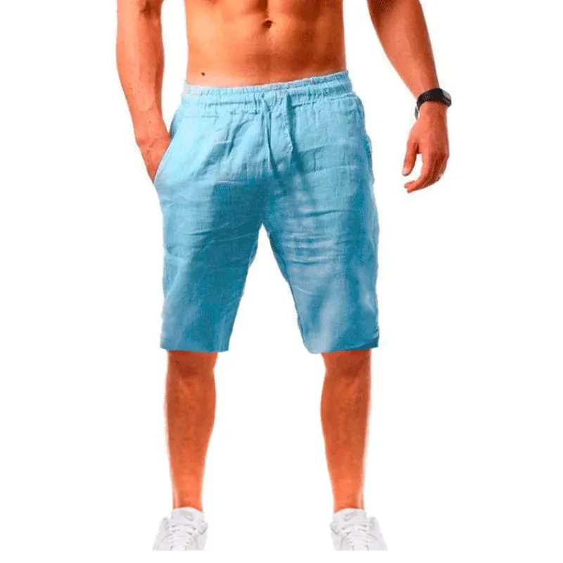 Summe Men's Linen Cotton Shorts Pants Male Breathable Solid Color Trousers Fitness Streetwear 3XL