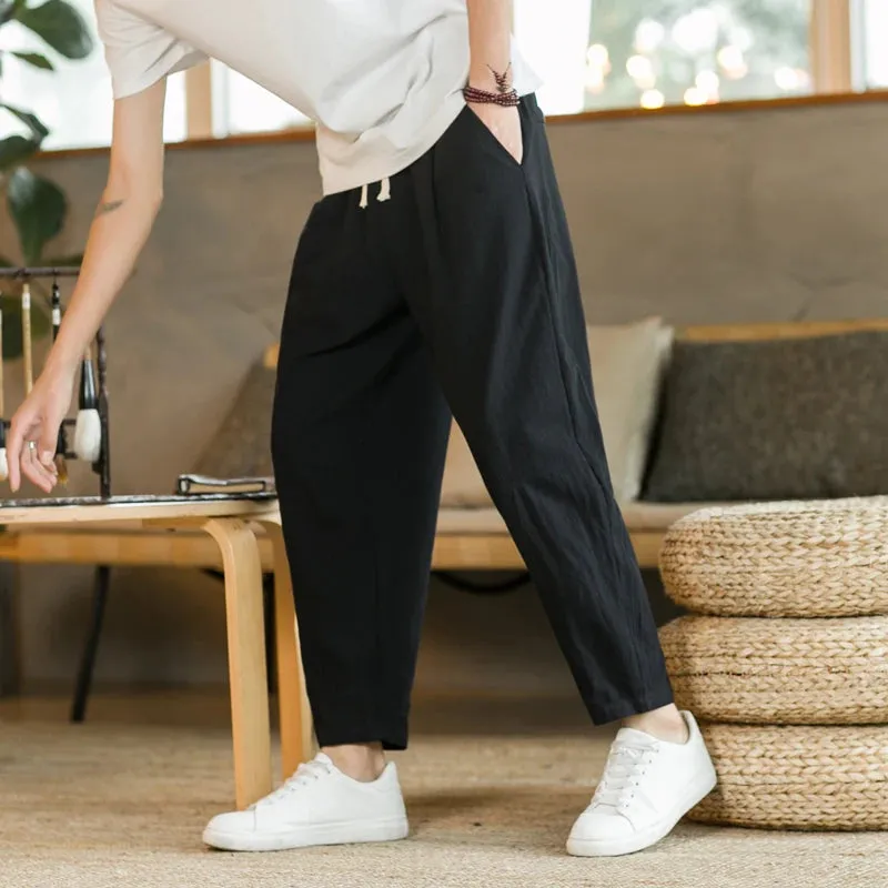 Summer Men's Cotton Linen Casual Trousers - Breathable, Loose, and Stylish